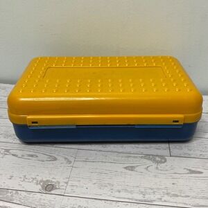 Vintage 1995 SpaceMaker Pencil Box Blue Yellow Newell Office Products 546 USA